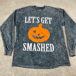 Spirit T-Shirt Men M Gray Halloween Pumpkin Lets Get Smashed Graphic Long Sleeve